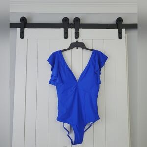 ☀️ Binlowis Blue Ruffled Sleeves One Piece Swimsuit. NEW!